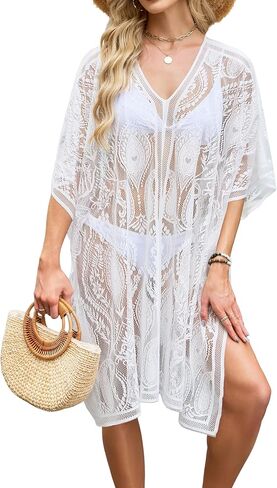 Bestshe Women's Swimsuit Cover Up Lace V Neck Bathing Suit Coverups Beach Swimwear Bikini Coverup for Summer Resort in Saudi Arabia