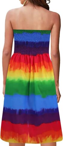 Strapless Dress for Women Summer Beach Bohemian Floral Tube Top Dress Women Sun Dresses Rainbow L in Saudi Arabia