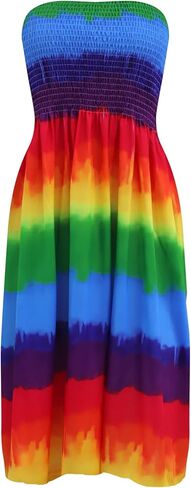 Strapless Dress for Women Summer Beach Bohemian Floral Tube Top Dress Women Sun Dresses Rainbow L in Saudi Arabia