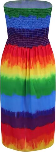 Strapless Dress for Women Summer Beach Bohemian Floral Tube Top Dress Women Sun Dresses Rainbow L in Saudi Arabia