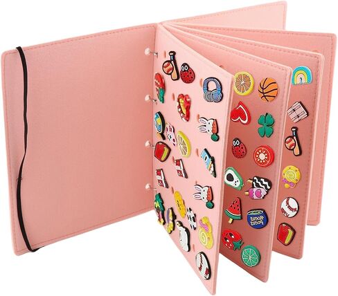 Collector's Book for Displaying Shoe Accessories, Flip-Flop LeatherShoe Charm Organizer, 120 Holes for Organizing and Storing Shoe Accessories While Traveling(COLOR:Pink, 26x21.3x3cm) in Saudi Arabia