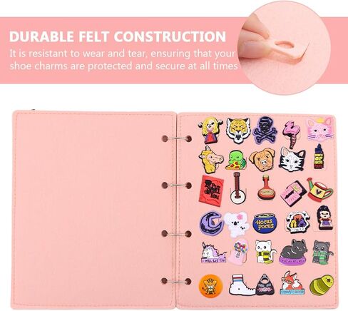 Collector's Book for Displaying Shoe Accessories, Flip-Flop LeatherShoe Charm Organizer, 120 Holes for Organizing and Storing Shoe Accessories While Traveling(COLOR:Pink, 26x21.3x3cm) in Saudi Arabia