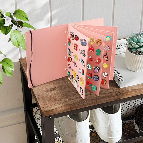 Collector's Book for Displaying Shoe Accessories, Flip-Flop LeatherShoe Charm Organizer, 120 Holes for Organizing and Storing Shoe Accessories While Traveling(COLOR:Pink, 26x21.3x3cm) in Saudi Arabia