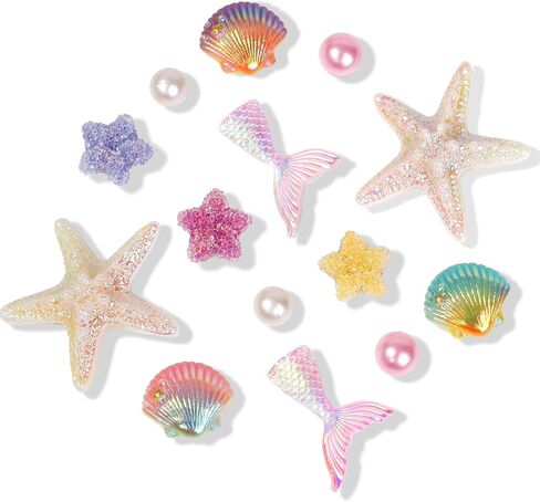 LUCLA Pearl Starfish Shoe Charms, Ocean Theme Set, Seashell Resin with Pearls, Beach Style, for Birthday, Holiday, and Party in Saudi Arabia