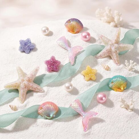 LUCLA Pearl Starfish Shoe Charms, Ocean Theme Set, Seashell Resin with Pearls, Beach Style, for Birthday, Holiday, and Party in Saudi Arabia