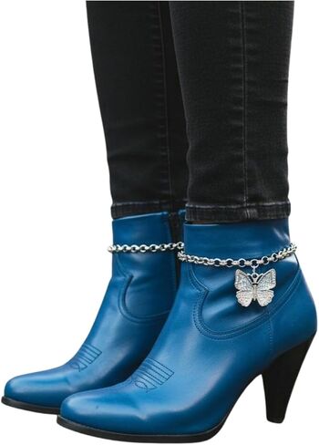 TrendyFashionJewelry Women's Silver Boot Jewelry Chain Pair With Gray Rhinestone Butterfly Charm Handmade In USA (BC238) in Kuwait