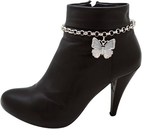 TrendyFashionJewelry Women's Silver Boot Jewelry Chain Pair With Gray Rhinestone Butterfly Charm Handmade In USA (BC238) in Kuwait