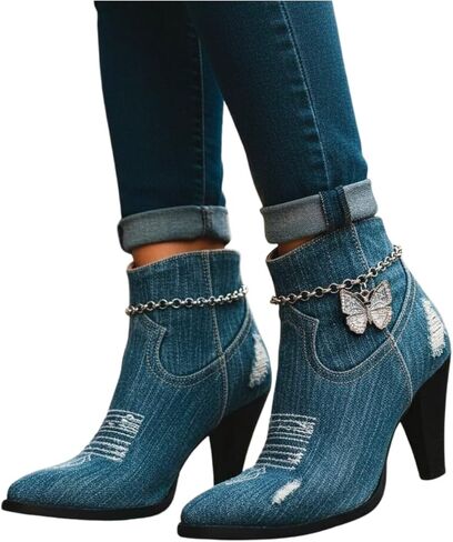 TrendyFashionJewelry Women's Silver Boot Jewelry Chain Pair With Gray Rhinestone Butterfly Charm Handmade In USA (BC238) in Kuwait