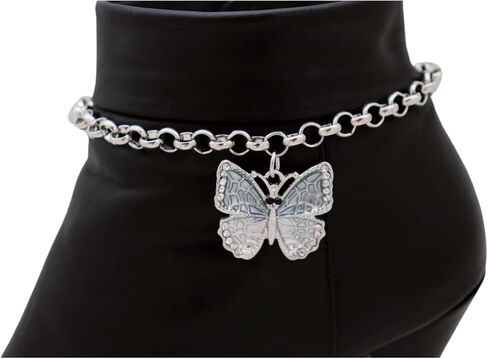 TrendyFashionJewelry Women's Silver Boot Jewelry Chain Pair With Gray Rhinestone Butterfly Charm Handmade In USA (BC238) in Kuwait