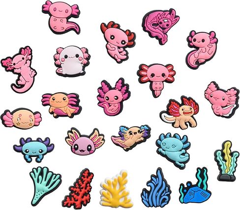 22PCS Axolotl Croc Charms Cute Kawaii Animal for Party Favors Gifts | 22PCS pink axolotl croc charms, cute kawaii animal. Waterproof PVC. Fit crocs & bags. Perfect for party favors gifts. in Saudi Arabia