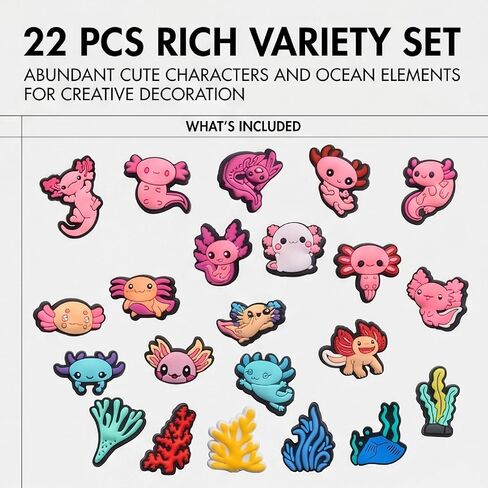 22PCS Axolotl Croc Charms Cute Kawaii Animal for Party Favors Gifts | 22PCS pink axolotl croc charms, cute kawaii animal. Waterproof PVC. Fit crocs & bags. Perfect for party favors gifts. in Saudi Arabia