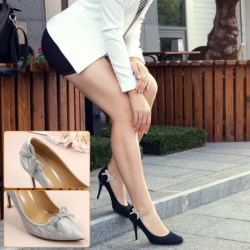4pcs Bow Shoe Clips Detachable Crystal Shoe Clips Women Heel Clip Classic Fashion Sparkling RhineStone Heel Bling Charms Accessories for Bridal Wedding Party Gift (Gold + Silver) in Kuwait