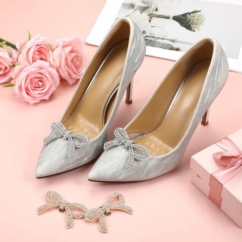 4pcs Bow Shoe Clips Detachable Crystal Shoe Clips Women Heel Clip Classic Fashion Sparkling RhineStone Heel Bling Charms Accessories for Bridal Wedding Party Gift (Gold + Silver) in Kuwait