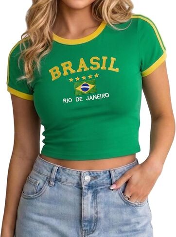 Clarisbelle Women's Y2K Baby Tee Slim Fit Ringer T-Shirt Retro Sporty Crop Top Blokecore Aesthetic Streetwear in Kuwait