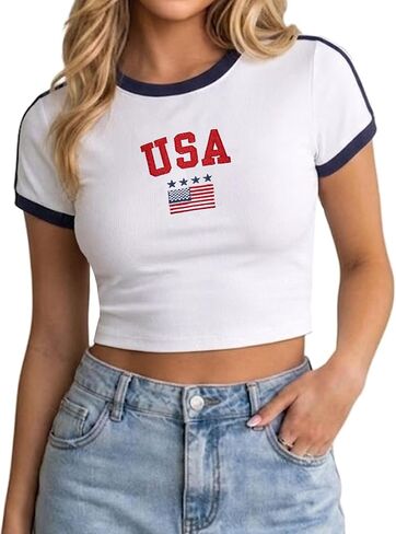 Clarisbelle Women's Y2K Baby Tee Slim Fit Ringer T-Shirt Retro Sporty Crop Top Blokecore Aesthetic Streetwear in Kuwait