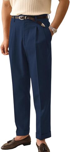Men's Linen Dress Pants Vintage Relaxed Fit Straight Legs Business Formal Slacks Pants in Saudi Arabia