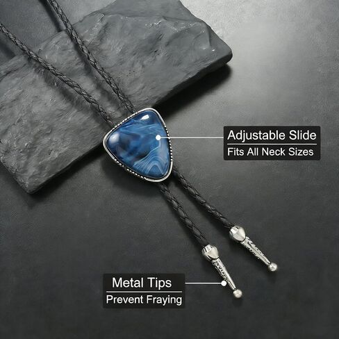 Bolo Ties for Men Adjustable Leather Tie Mens Cowboy Necktie Unique Western Style Men's Fashion Accessory Blue Black Bolo Tie for Men Cowboy Outfit in Kuwait