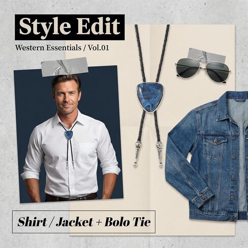 Bolo Ties for Men Adjustable Leather Tie Mens Cowboy Necktie Unique Western Style Men's Fashion Accessory Blue Black Bolo Tie for Men Cowboy Outfit in Kuwait