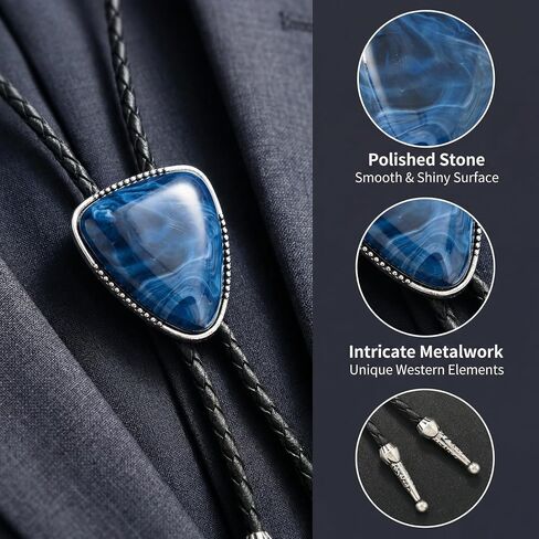 Bolo Ties for Men Adjustable Leather Tie Mens Cowboy Necktie Unique Western Style Men's Fashion Accessory Blue Black Bolo Tie for Men Cowboy Outfit in Kuwait