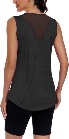 Sleeveless Workout Long Tank Tops for Women Hight Neck Racerback Loose Fit Gym Athletic Running Mesh Yoga Shirts in Saudi Arabia