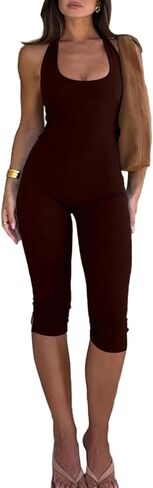 Casual Capri Overalls For Women Sleeveless Backless Halter U Neck Slim Jumpsuit Trendy Street Commuter Wear Yoga Set in Saudi Arabia