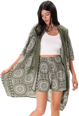 Women's Boho Beach Kimono Cover up Lightweight and Flowy Mandala Print in Saudi Arabia