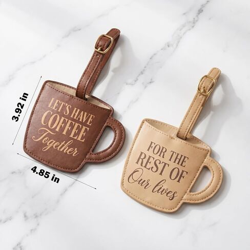 Couples Luggage Tags Set of 2, Cute Matching Suitcase & Baggage Tags for Travel, Funny Mr & Mrs Bag Tag, Honeymoon & Wedding Gifts for Couples (Coffee) in Saudi Arabia