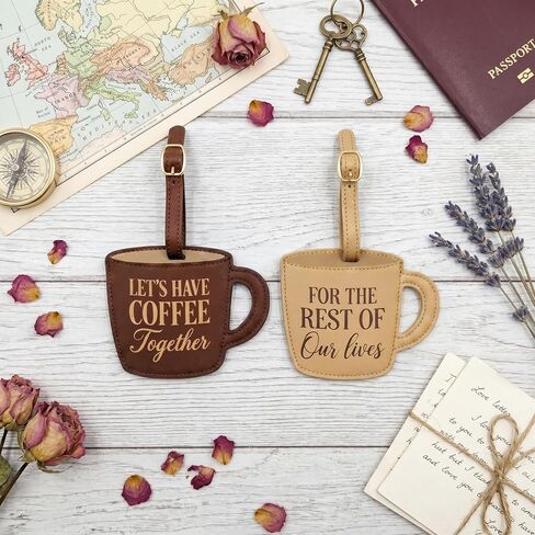 Couples Luggage Tags Set of 2, Cute Matching Suitcase & Baggage Tags for Travel, Funny Mr & Mrs Bag Tag, Honeymoon & Wedding Gifts for Couples (Coffee) in Saudi Arabia
