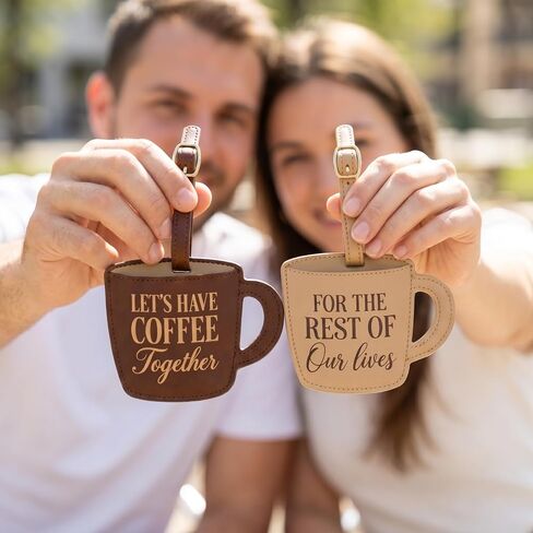 Couples Luggage Tags Set of 2, Cute Matching Suitcase & Baggage Tags for Travel, Funny Mr & Mrs Bag Tag, Honeymoon & Wedding Gifts for Couples (Coffee) in Saudi Arabia
