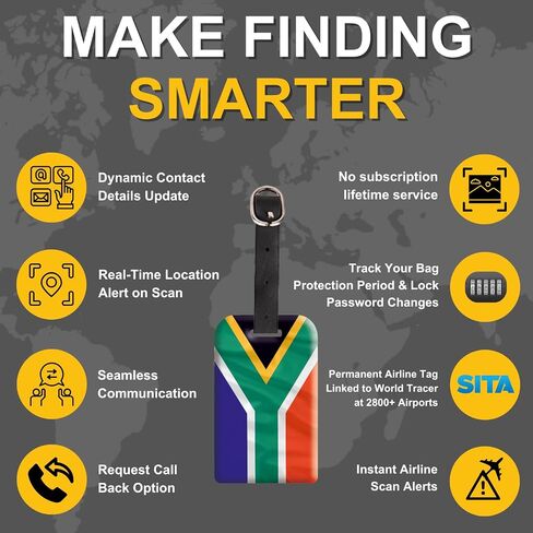 [Pack 2] tag8 South Africa Flag Smart Luggage tag |Trendy Luggage tag ID Identification | Suitcase Tag | Fashionable Digital Name tag | Airline Compliant, SITA World Tracer Code Enabled | Gift idea in Saudi Arabia
