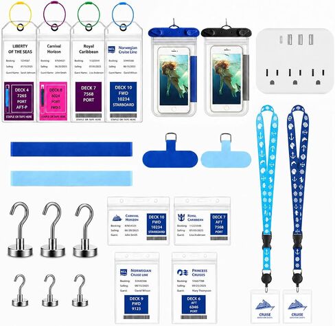 Cruise Essentials 2026, 23 Pcs Cruise Must Haves Kit with 7-in-1 Power Strip, Magnetic Hooks, Lanyards, Luggage Tag Holders, Waterproof Phone Pouches, Towel Bands for Alaska Cruise Essentials in Saudi Arabia