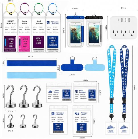 Cruise Essentials 2026, 23 Pcs Cruise Must Haves Kit with 7-in-1 Power Strip, Magnetic Hooks, Lanyards, Luggage Tag Holders, Waterproof Phone Pouches, Towel Bands for Alaska Cruise Essentials in Saudi Arabia
