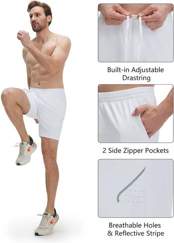 M MAELREG Men's Athletic Running Shorts Quick Dry 7" Elastic Waist Lightweight Sports Gym Workout Shorts with Zipper Pockets in Kuwait