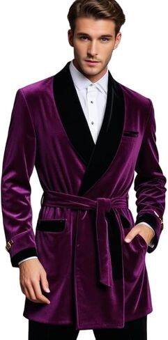 Men's Smoking Jacket Purple Velvet Robe Evening Relaxing Dinner Coat in Saudi Arabia