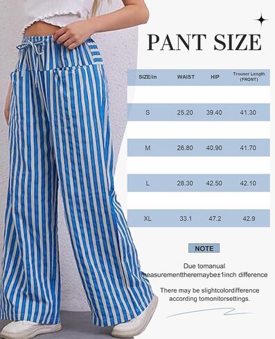 WOWULOVELY Women Casual Striped Drawstring Pants Wide Leg Pants with Pockets Elastic Trousers Loose Lounge Pajama in Saudi Arabia