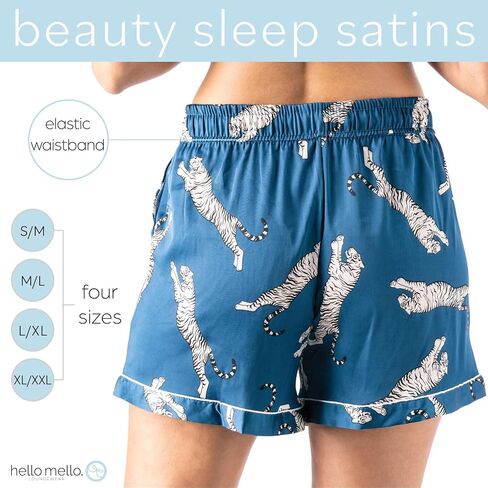 Hello Mello Beauty Sleep Satin Button-Down Pajama Lounge Shirt & Lounge Pajama Shorts For Women - Sleep Easy Tiger, Large/X-Large in Kuwait