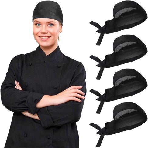 4 Pack Adjustable Tie Back Chef Cap - Breathable Cooking Kitchen Hat for Women & Men in Saudi Arabia