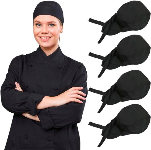 4 Pack Adjustable Tie Back Chef Cap - Breathable Cooking Kitchen Hat for Women & Men in Saudi Arabia