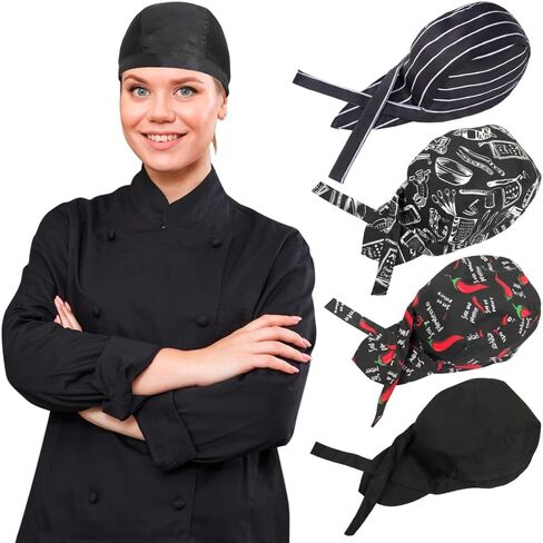 4 Pack Adjustable Tie Back Chef Cap - Breathable Cooking Kitchen Hat for Women & Men in Saudi Arabia