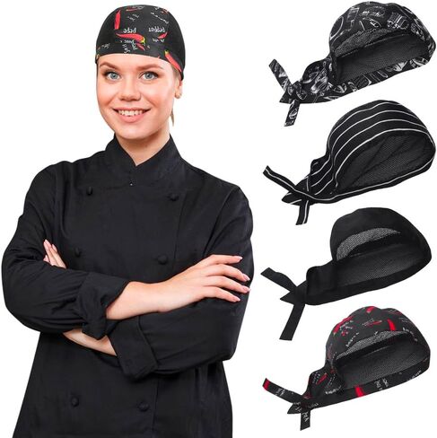 4 Pack Adjustable Tie Back Chef Cap - Breathable Cooking Kitchen Hat for Women & Men in Saudi Arabia