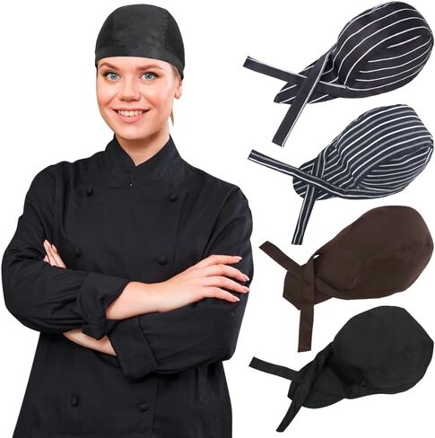 4 Pack Adjustable Tie Back Chef Cap - Breathable Cooking Kitchen Hat for Women & Men in Saudi Arabia