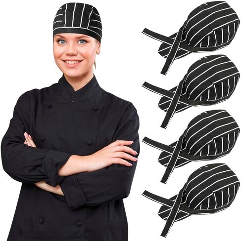 4 Pack Adjustable Tie Back Chef Cap - Breathable Cooking Kitchen Hat for Women & Men in Saudi Arabia