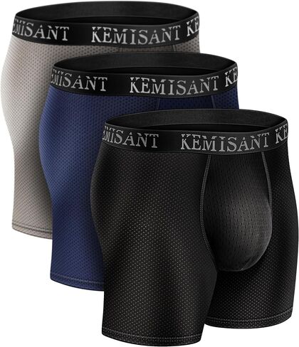 KEMISANT Men Boxer Briefs 3Pack, Mesh Underwear Briefs Flyless for Men Breathable Wicking 4Way Stretchable 2x Softer in Kuwait