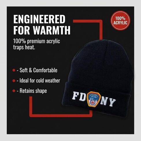Artisan Owl NY Fire Department-Inspired Winter Beanie Hat, Blue in Kuwait