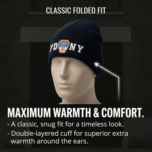 Artisan Owl NY Fire Department-Inspired Winter Beanie Hat, Blue in Kuwait