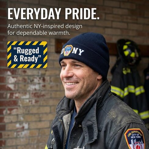Artisan Owl NY Fire Department-Inspired Winter Beanie Hat, Blue in Kuwait