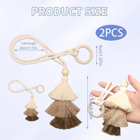 2 Pack Boho Curtain Tiebacks,Beige Hand Knitting Cotton Curtain Holdbacks with Adjustable Natural Wooden Bead for Indoor Outdoor Drapes Decorative in Saudi Arabia