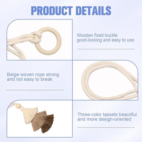 2 Pack Boho Curtain Tiebacks,Beige Hand Knitting Cotton Curtain Holdbacks with Adjustable Natural Wooden Bead for Indoor Outdoor Drapes Decorative in Saudi Arabia