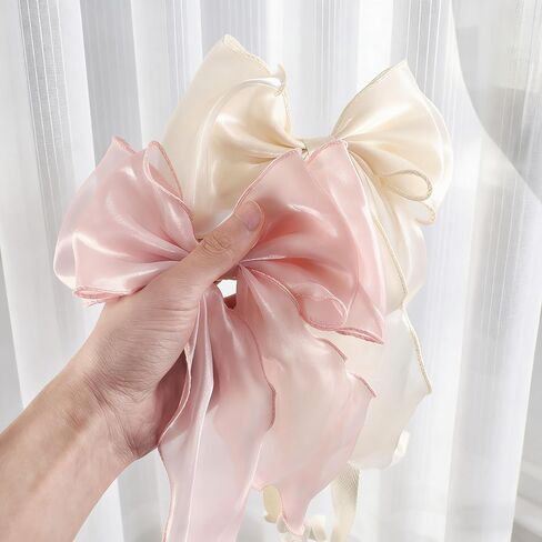 Tmtians 4 Pcs Bow Curtain Tiebacks Pink&White Elegant French Silky Lace Ribbon Bow Curtain Holdbacks Decorative Ties for Curtains Home Bedroom Office Dining Living Room Wedding Party Decor Accessories in Saudi Arabia