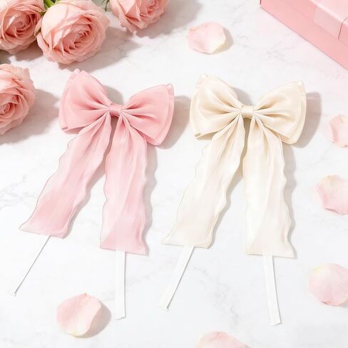 Tmtians 4 Pcs Bow Curtain Tiebacks Pink&White Elegant French Silky Lace Ribbon Bow Curtain Holdbacks Decorative Ties for Curtains Home Bedroom Office Dining Living Room Wedding Party Decor Accessories in Saudi Arabia